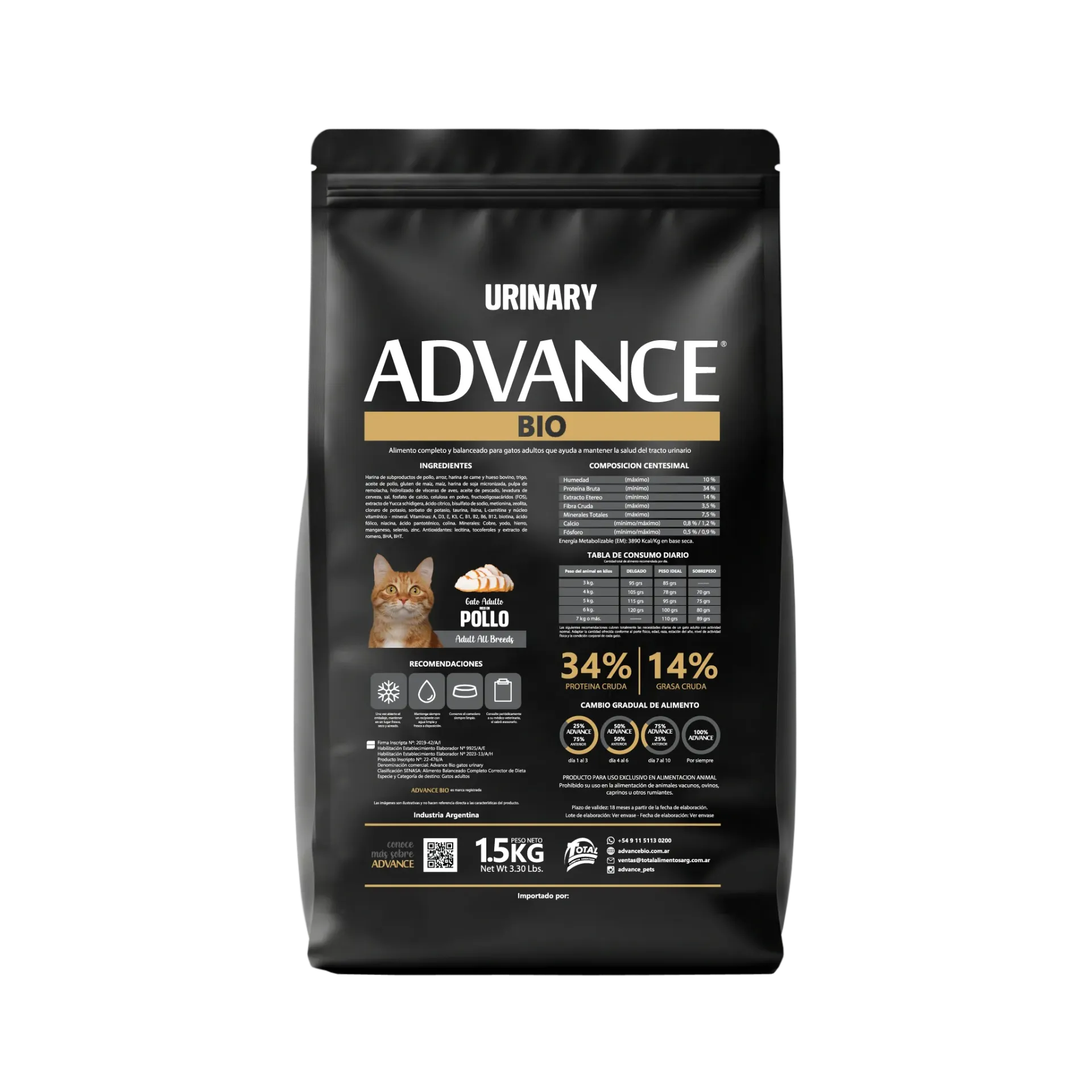 ADVANCE BIO GATO PREMIUM 34% ALL BREEDS X 8 + 2 KG URINARY